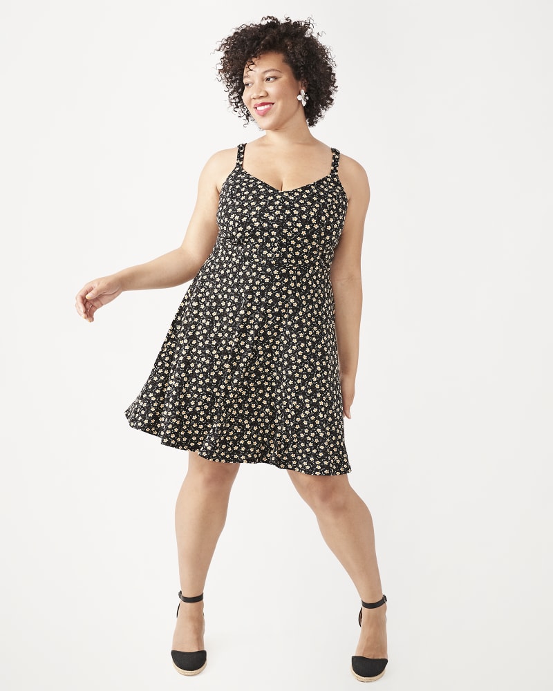 Plus size model with apple body shape wearing Evelyn Floral-Print Racerback A-Line Dress by Socialite | Dia&Co | dia_product_style_image_id:160523